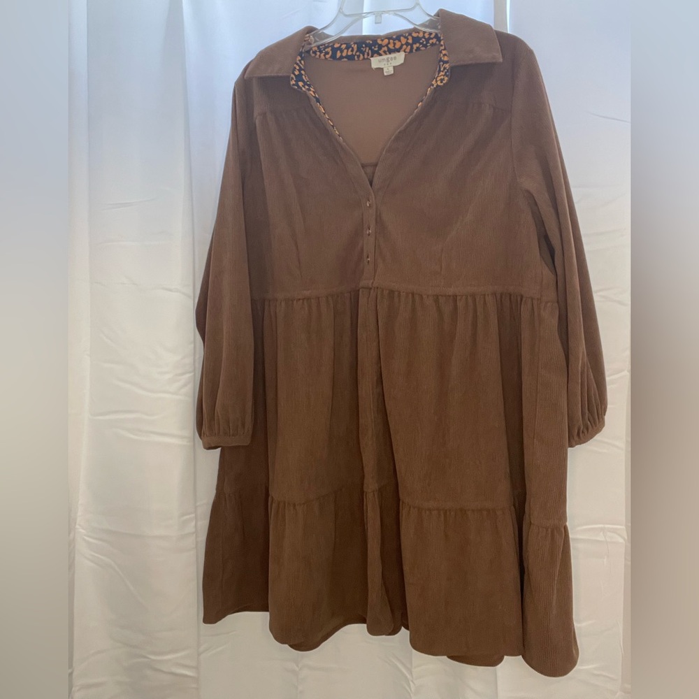 Umgee Brown Corduroy Tiered Dress /Tunic Babydoll Lg